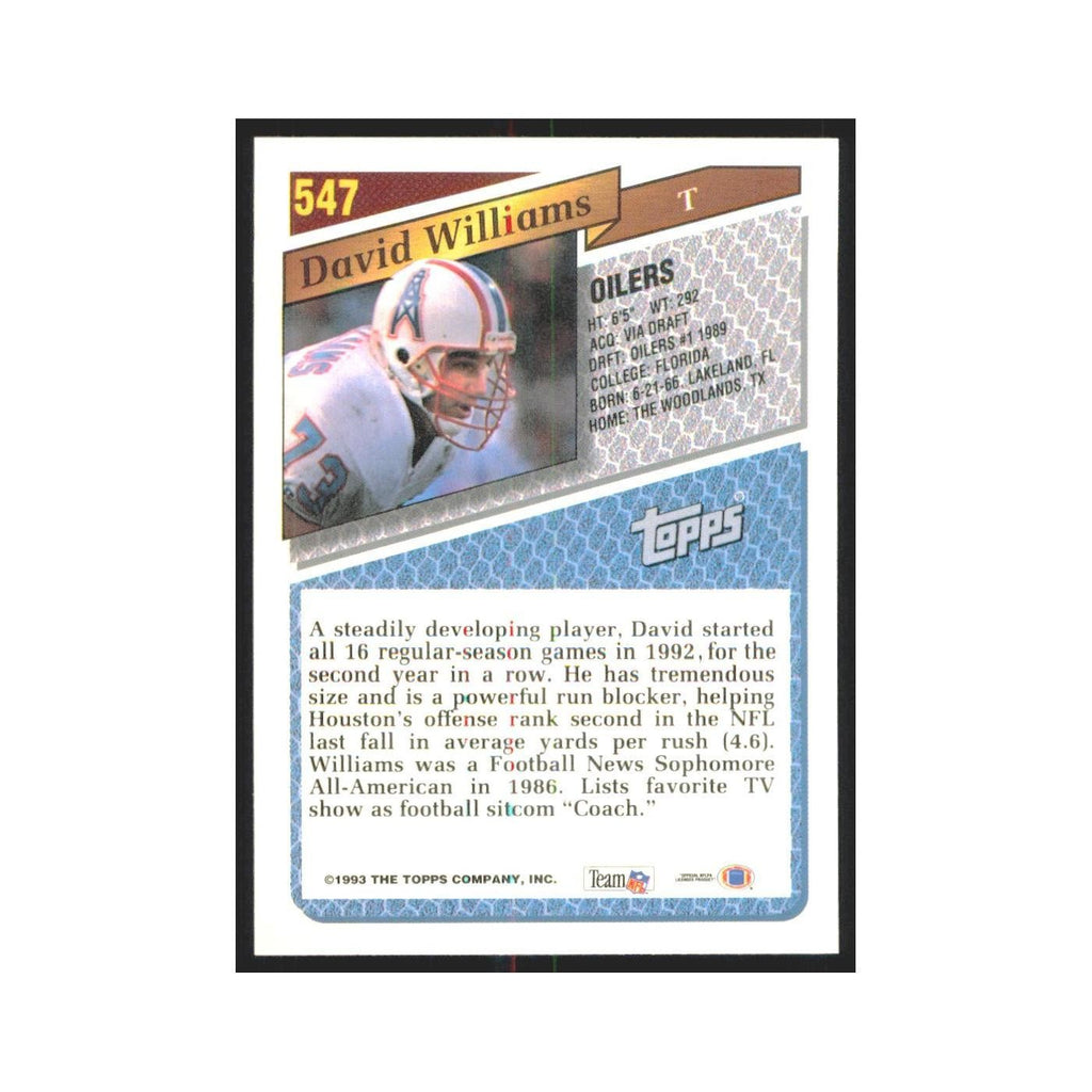 1993 Topps David Williams Houston Oilers #547