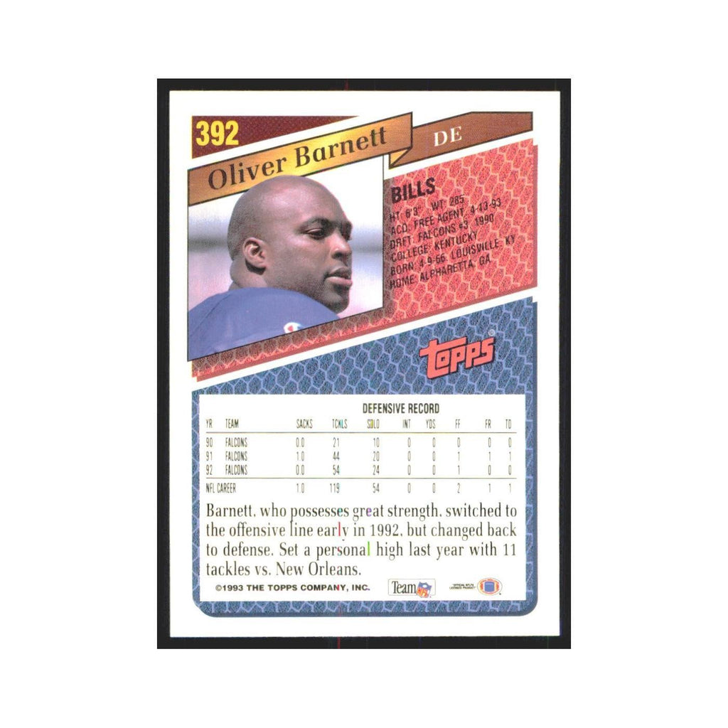 1993 Topps Oliver Barnett Bills #392