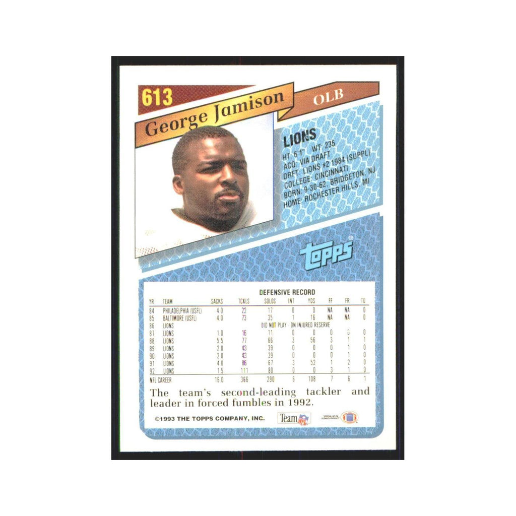 1993 Topps George Jamison Lions #613