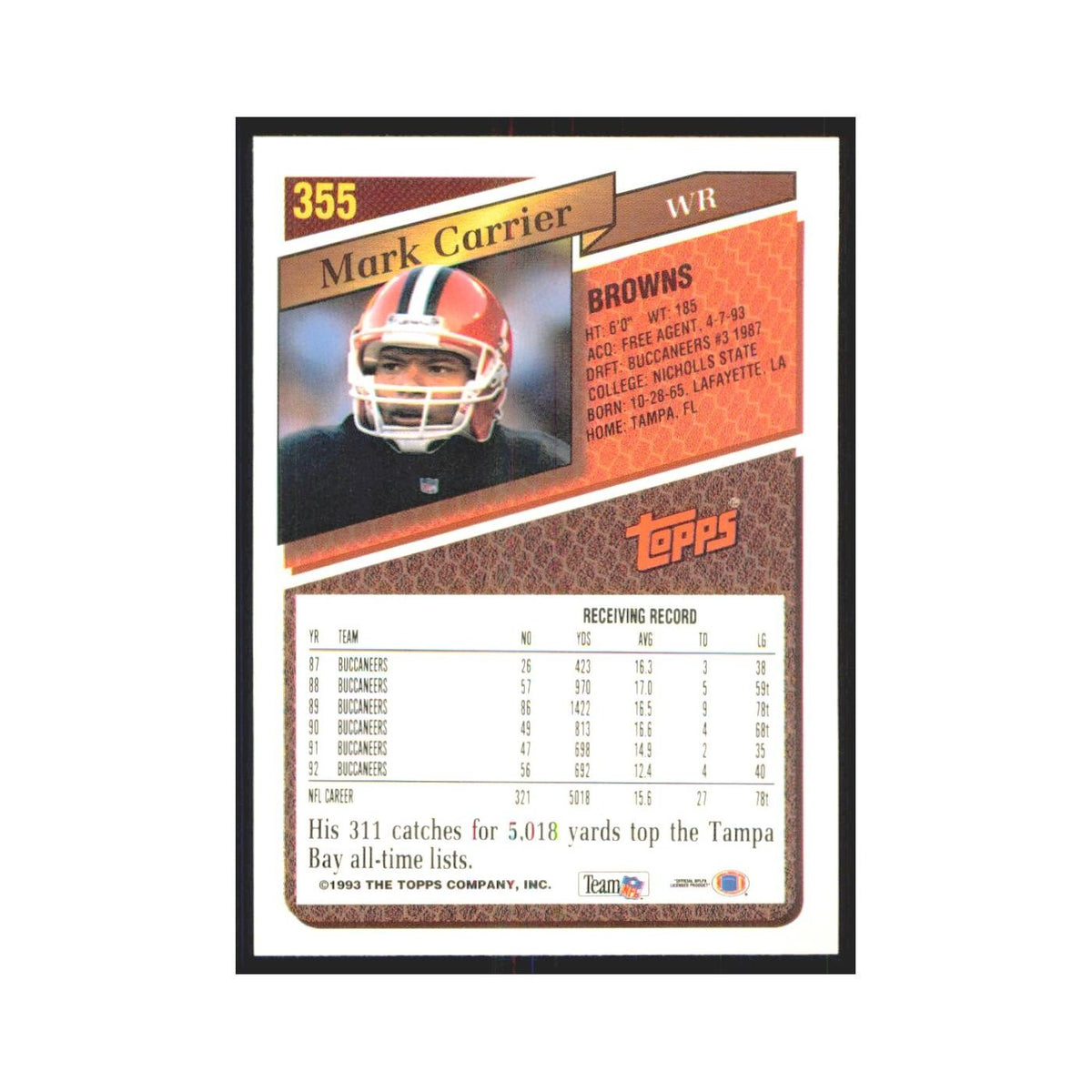 1993 Topps Mark Carrier Browns #355