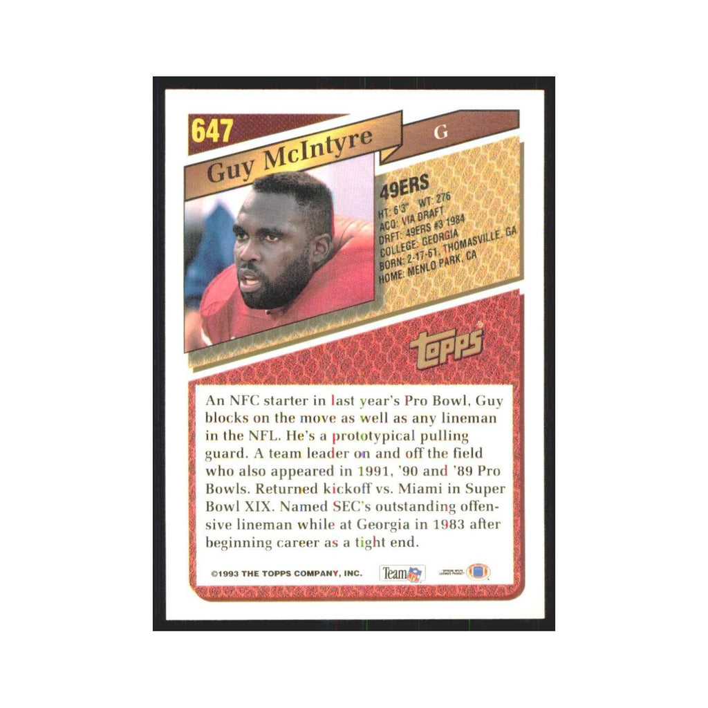 1993 Topps Guy McIntyre 49ers #647