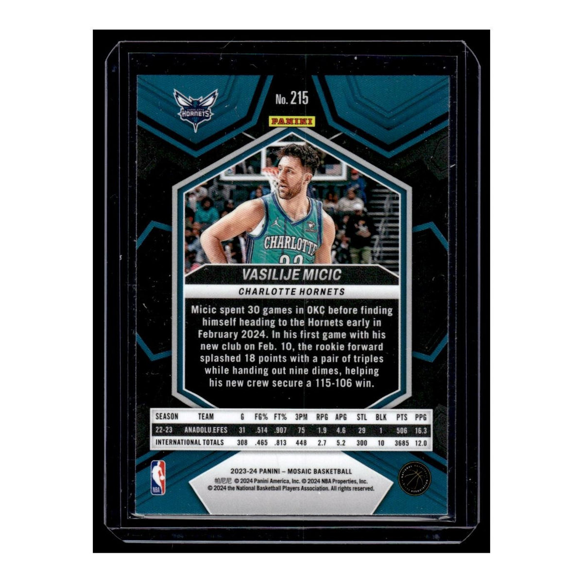 2023 Panini Mosaic Vasilije Micic RC Hornets #215