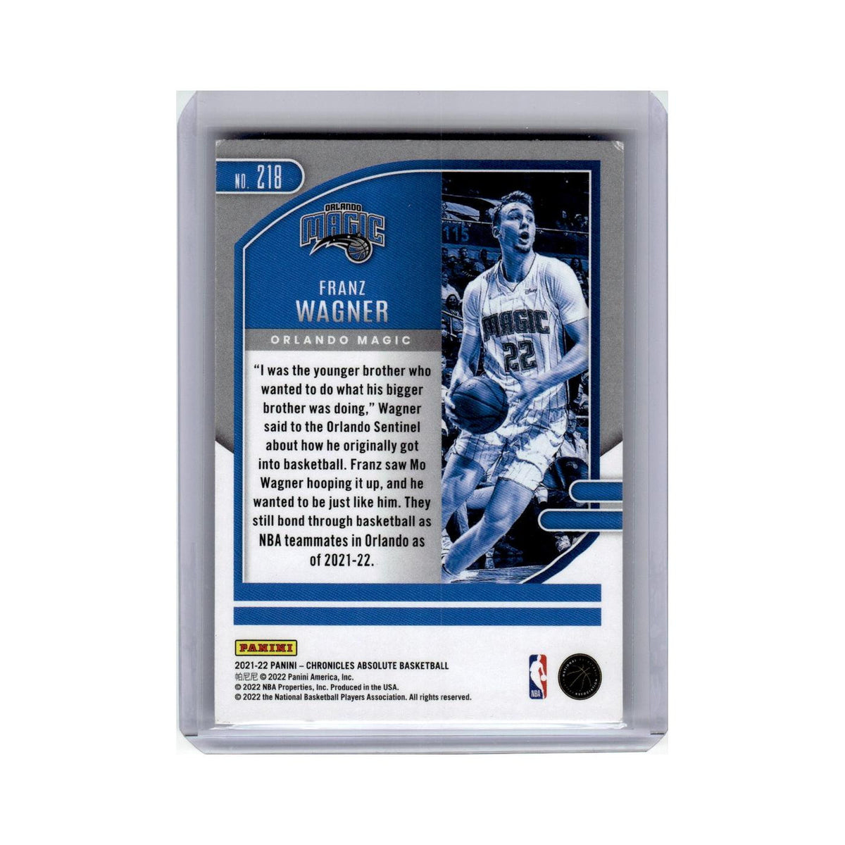 Franz Wagner Rookie 2021 Panini Chronicles Absolute #218 Orlando Magic NM