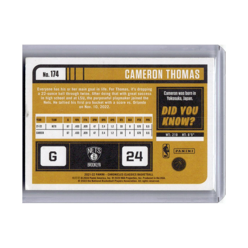 Cameron Thomas Rookie 2021 Panini Chronicles Classics #174 Brooklyn Nets NM