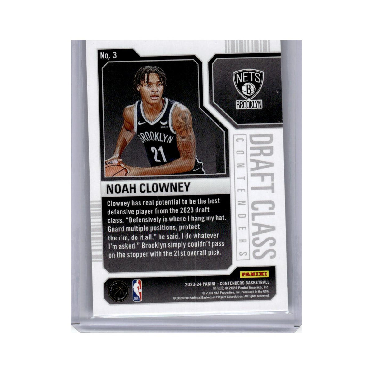 Noah Clowney Rookie 2023 Panini Contenders Draft Class #3 Brooklyn Nets NM