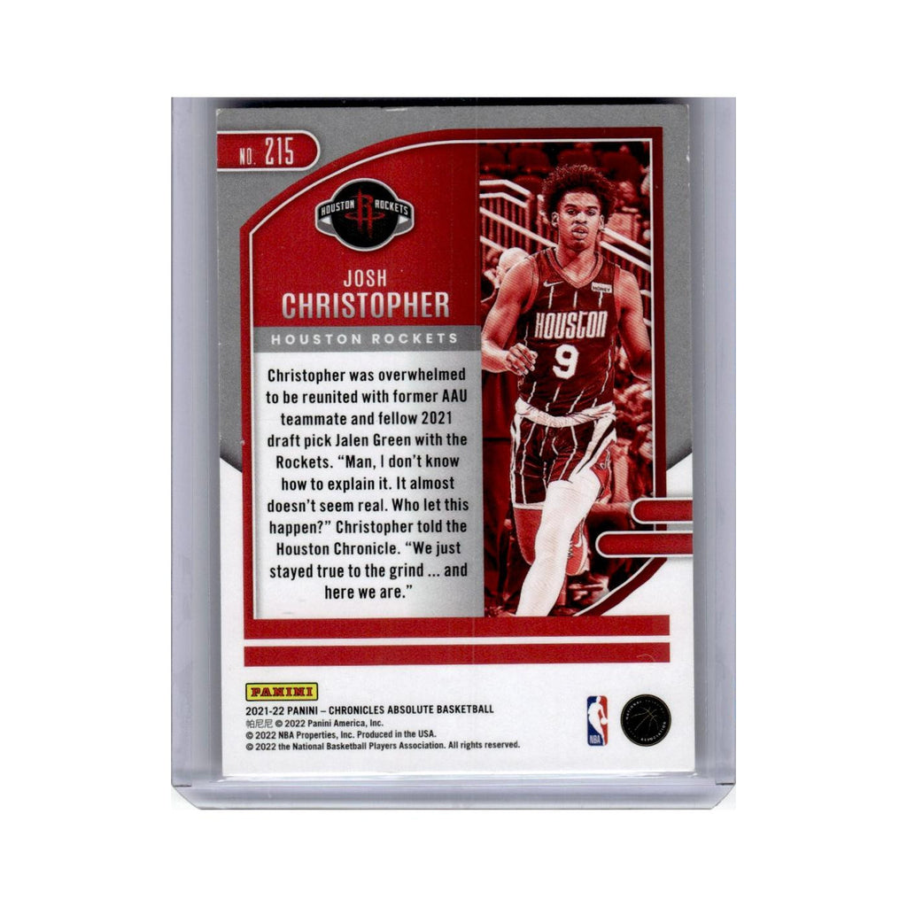 Josh Christopher Rookie 2021 Panini Chronicles Absolute #215 Houston Rockets NM