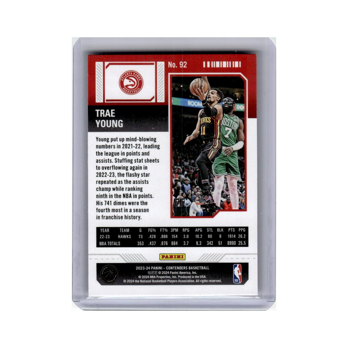 Trae Young 2023 Panini Contenders #92 Atlanta Hawks Basketball Card NM