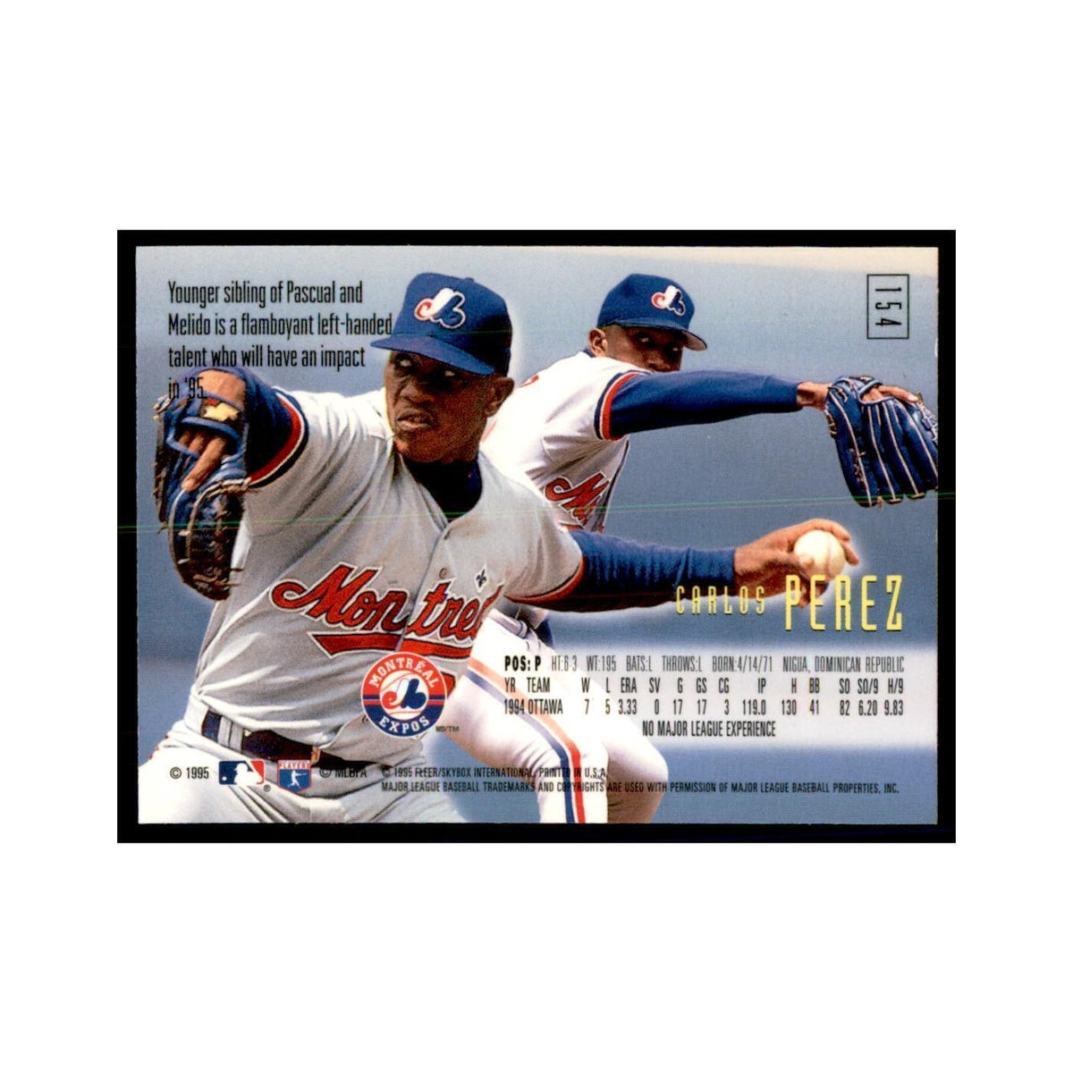 1995 Fleer Emotion Carlos Perez Baseball Cards #154