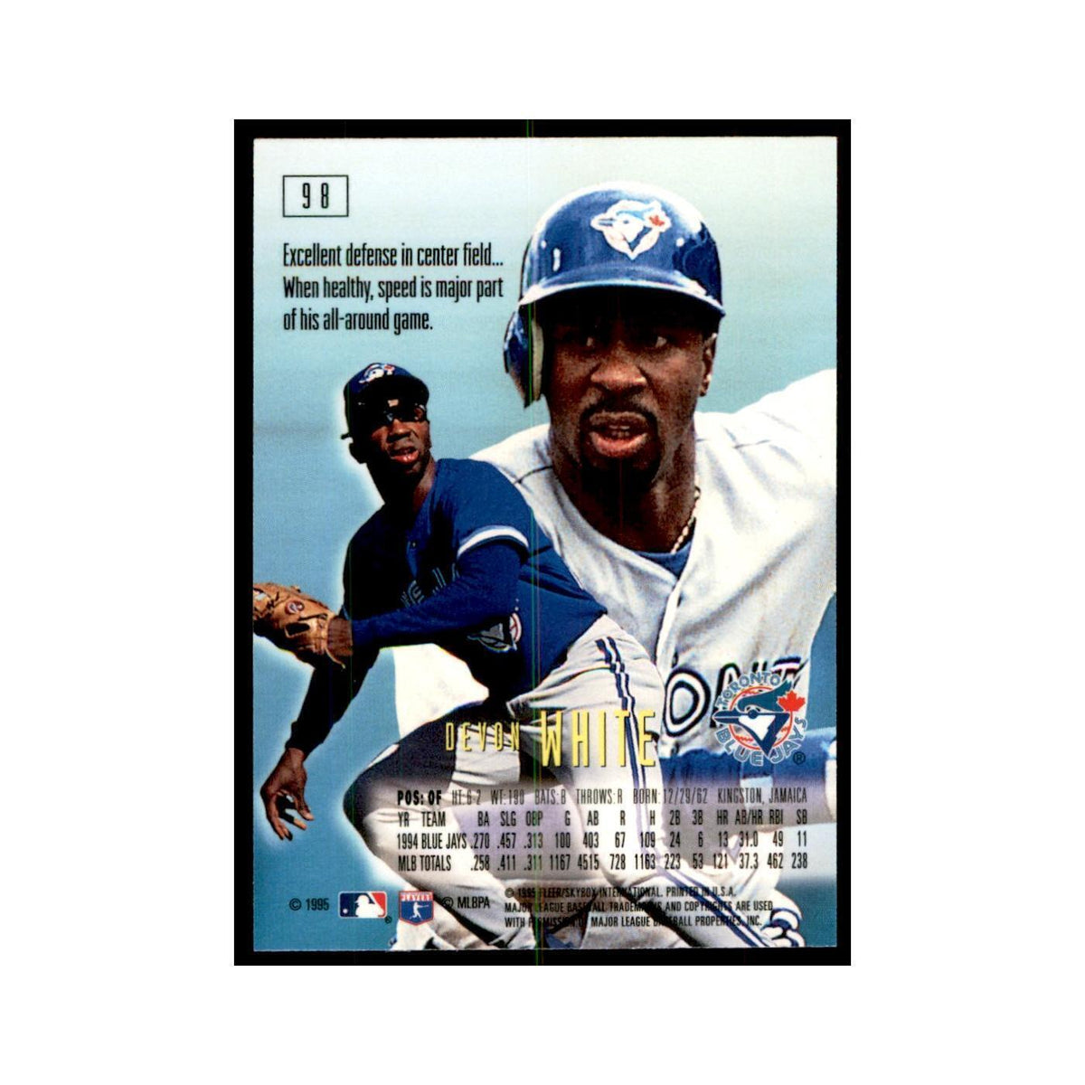 1995 Fleer Emotion Devon White Baseball Cards #98