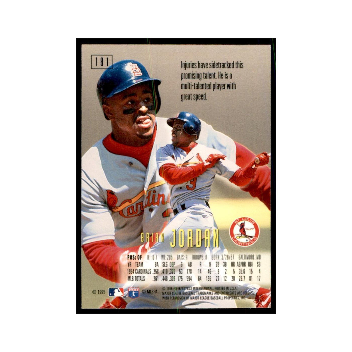 1995 Fleer Emotion Brian Jordan Baseball Cards #181