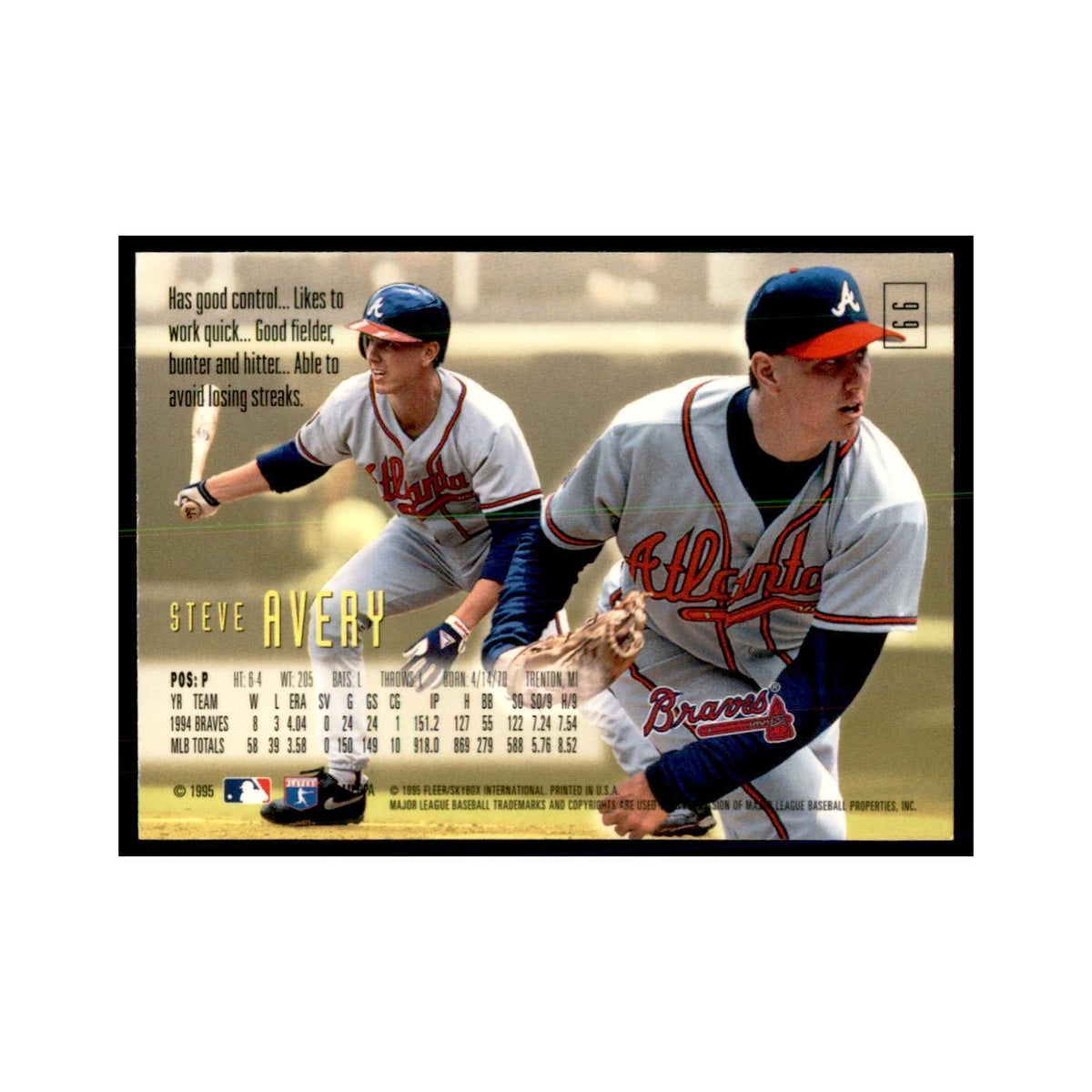 1995 Fleer Emotion Steve Avery Baseball Cards #99