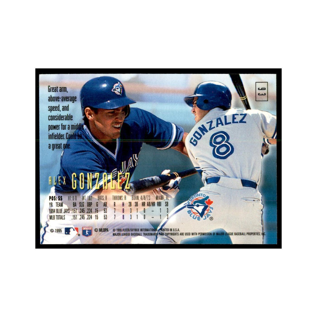 1995 Fleer Emotion Alex Gonzalez Baseball Cards #93
