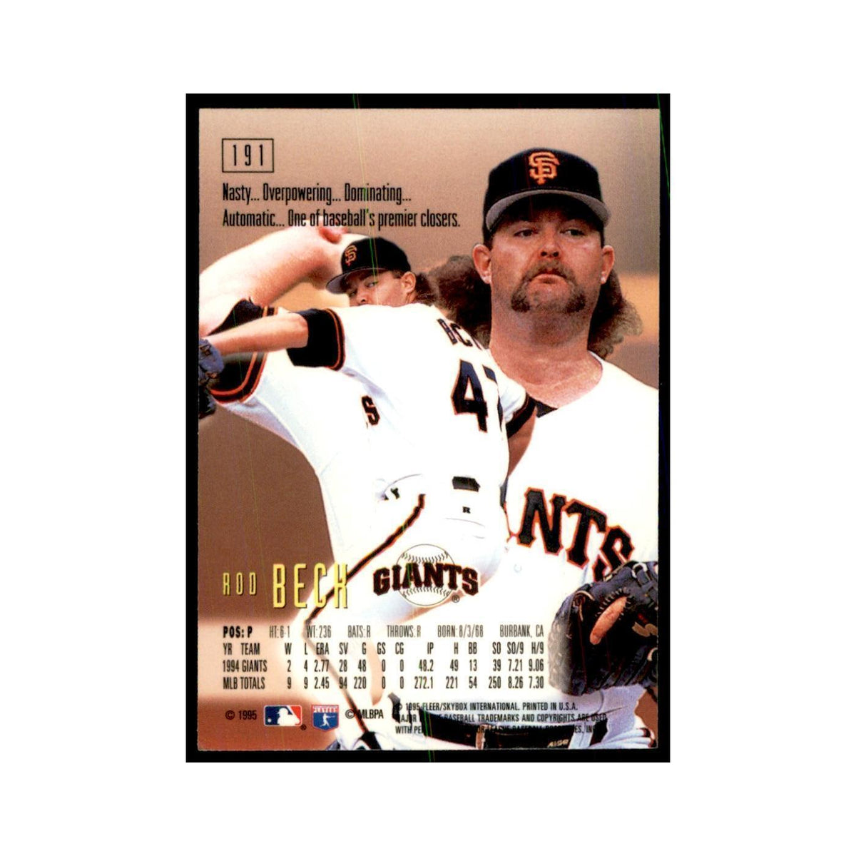 1995 Fleer Emotion Rod Bech Baseball Cards #191