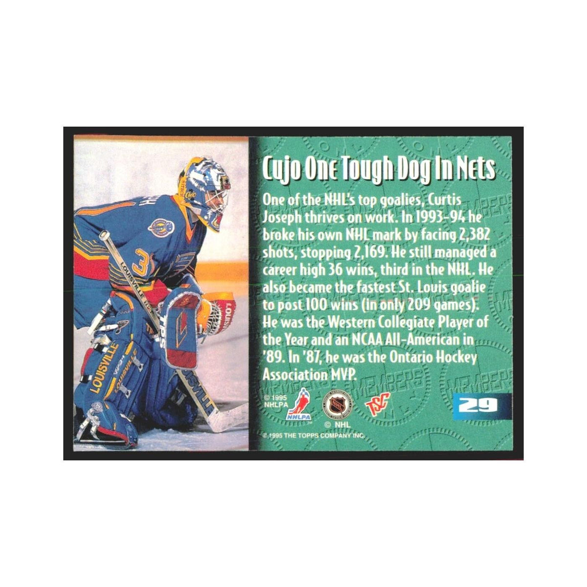 1995 Stadium Club Members Only Curtis Joseph St. Louis Blues #29