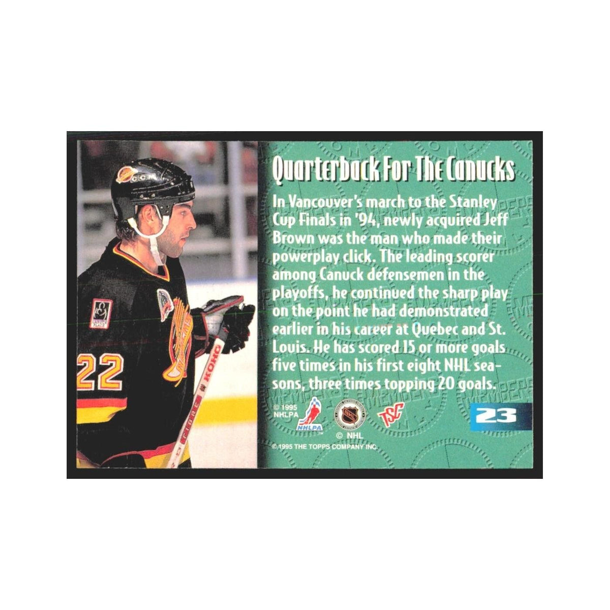 1995 Stadium Club Members Only Jeff Brown Vancouver Canucks #23