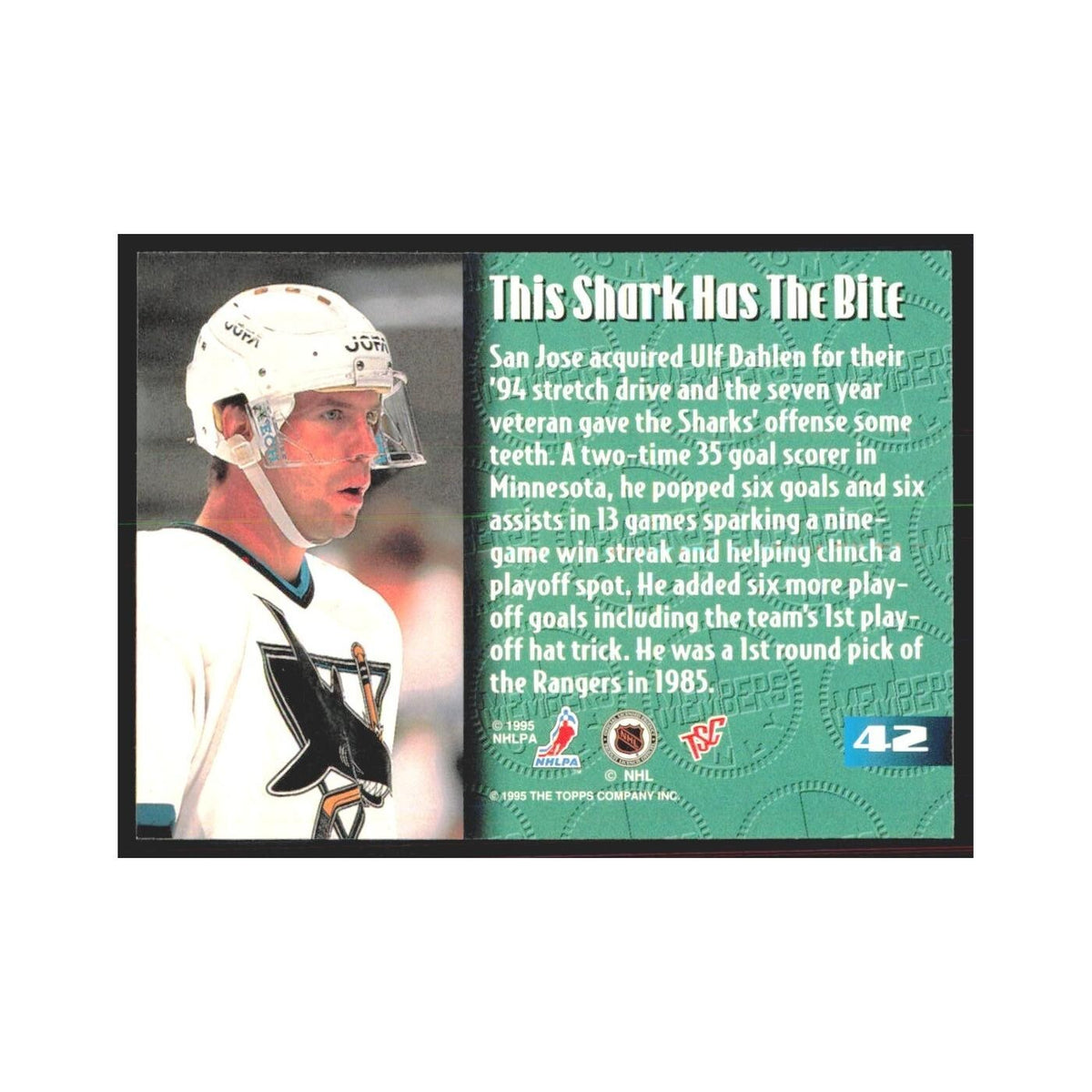 1995 Stadium Club Members Only Ulf Dahlen San Jose Sharks #42