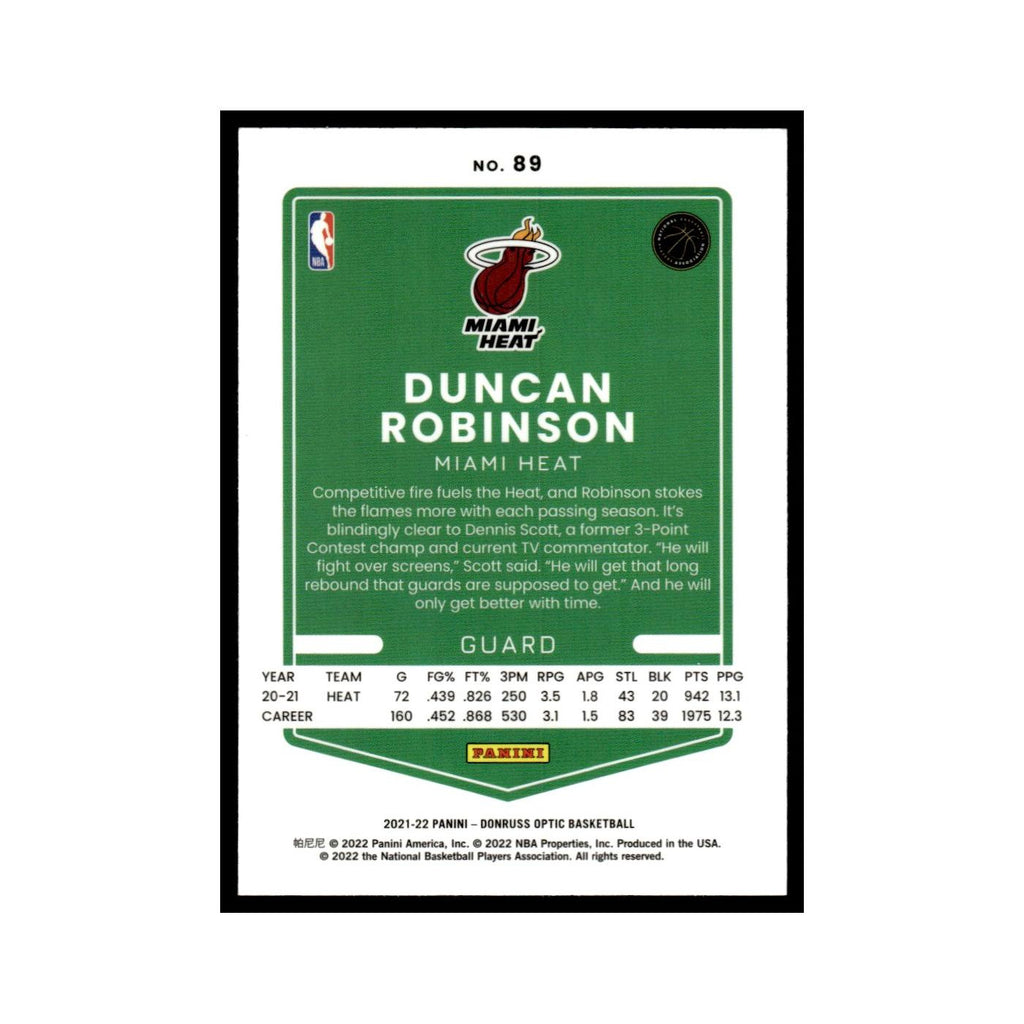 Duncan Robinson 2021 Donruss Optic #89 Miami Heat Basketball Card NM