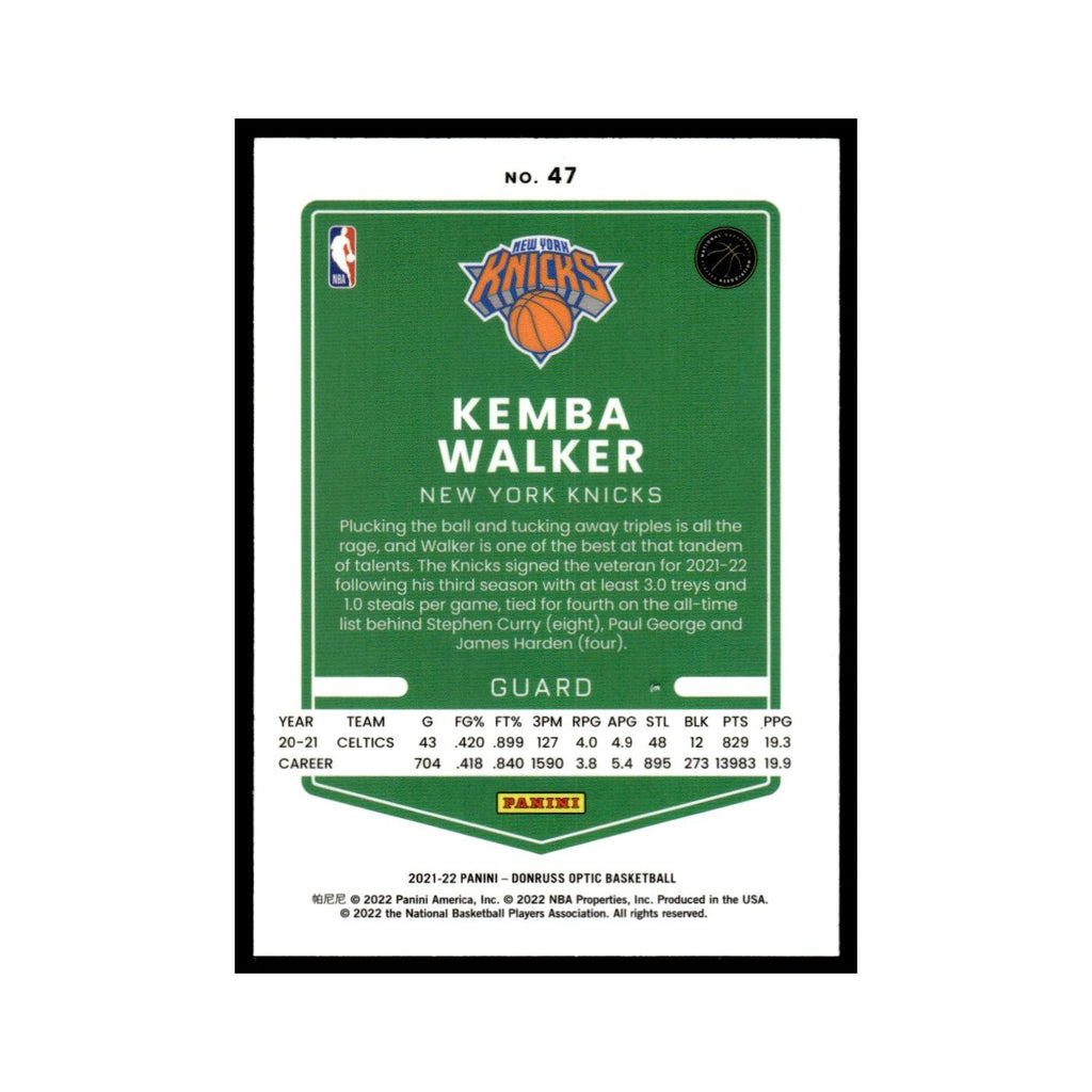Kemba Walker 2021 Donruss Optic #47 New York Knicks Basketball Card NM
