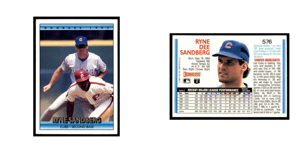 1992 Donruss Ryne Sandberg Baseball Cards #576