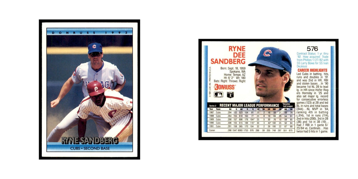 1992 Donruss Ryne Sandberg Baseball Cards #576