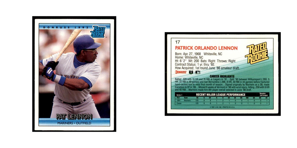 1992 Donruss Patrick Lennon Baseball Cards #17