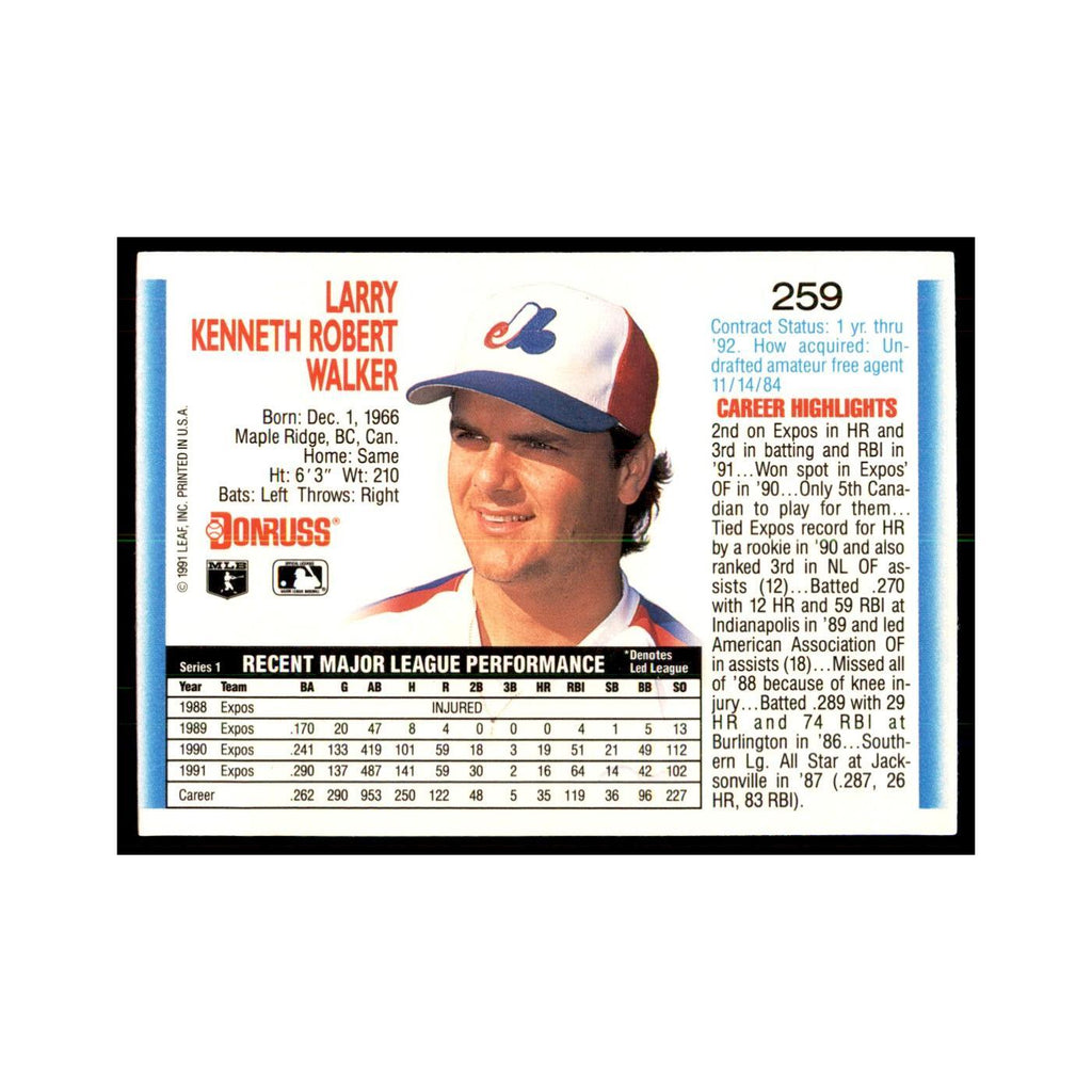 1992 Donruss Larry Walker Baseball Cards #259
