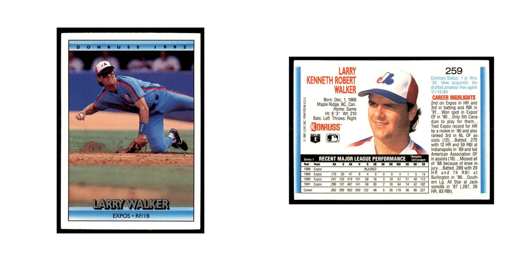 1992 Donruss Larry Walker Baseball Cards #259