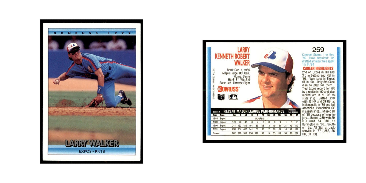 1992 Donruss Larry Walker Baseball Cards #259
