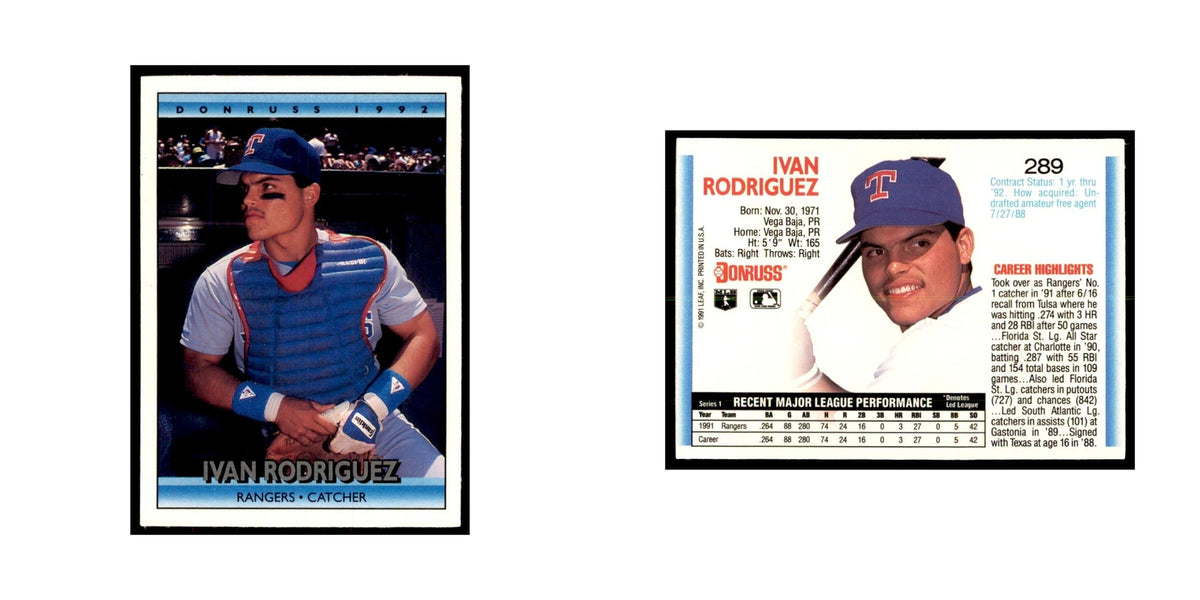 1992 Donruss Ivan Rodriguez Baseball Cards #289