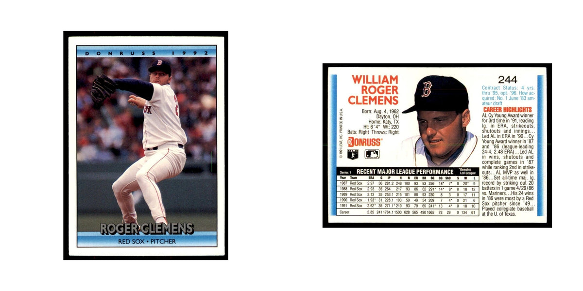 1992 Donruss Roger Clemens Baseball Cards #244