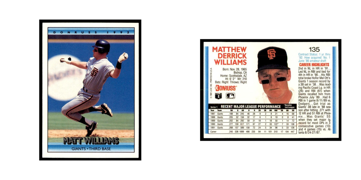 1992 Donruss Matt Williams Baseball Cards #135
