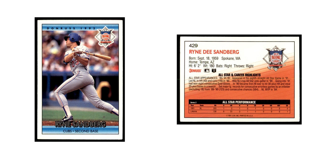 1992 Donruss Ryne Sandberg Baseball Cards #429