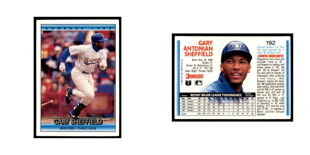1992 Donruss Gary Sheffield Baseball Cards #192