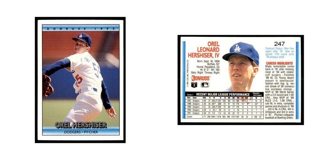 1992 Donruss Orel Hershiser Baseball Cards #247