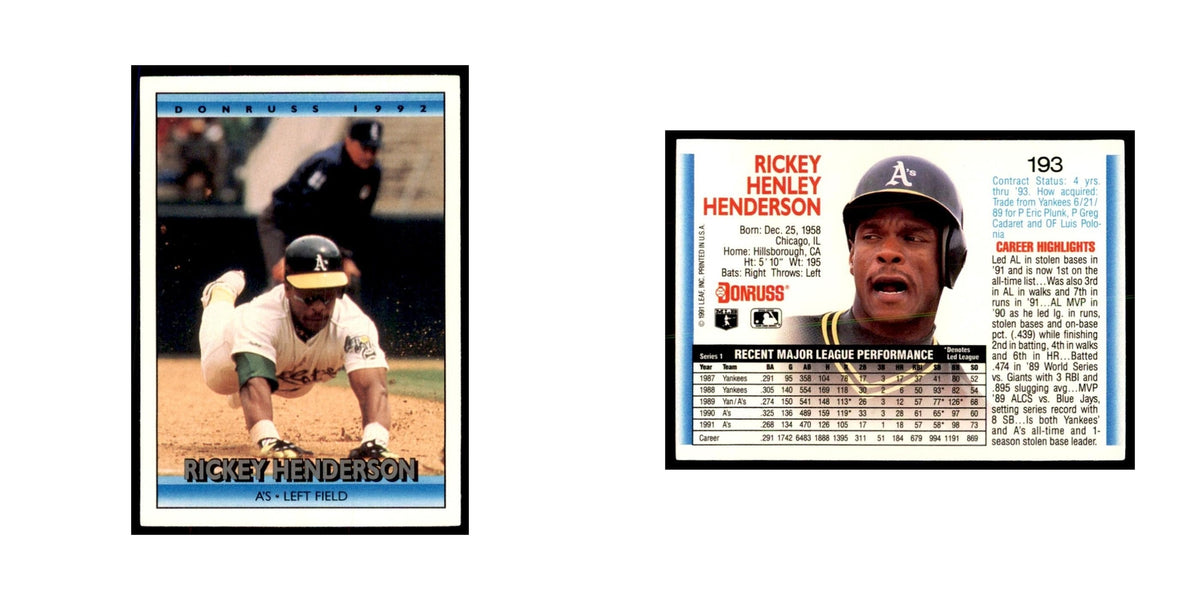 1992 Donruss Rickey Henderson Baseball Cards #193