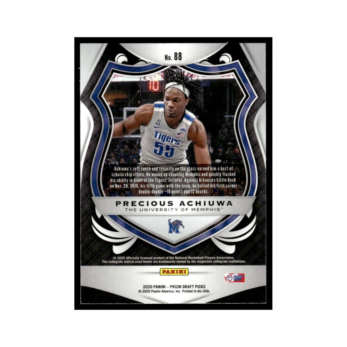 Precious Achiuwa Rookie 2020 Panini Prizm Draft Picks #88 Memphis Tigers NM