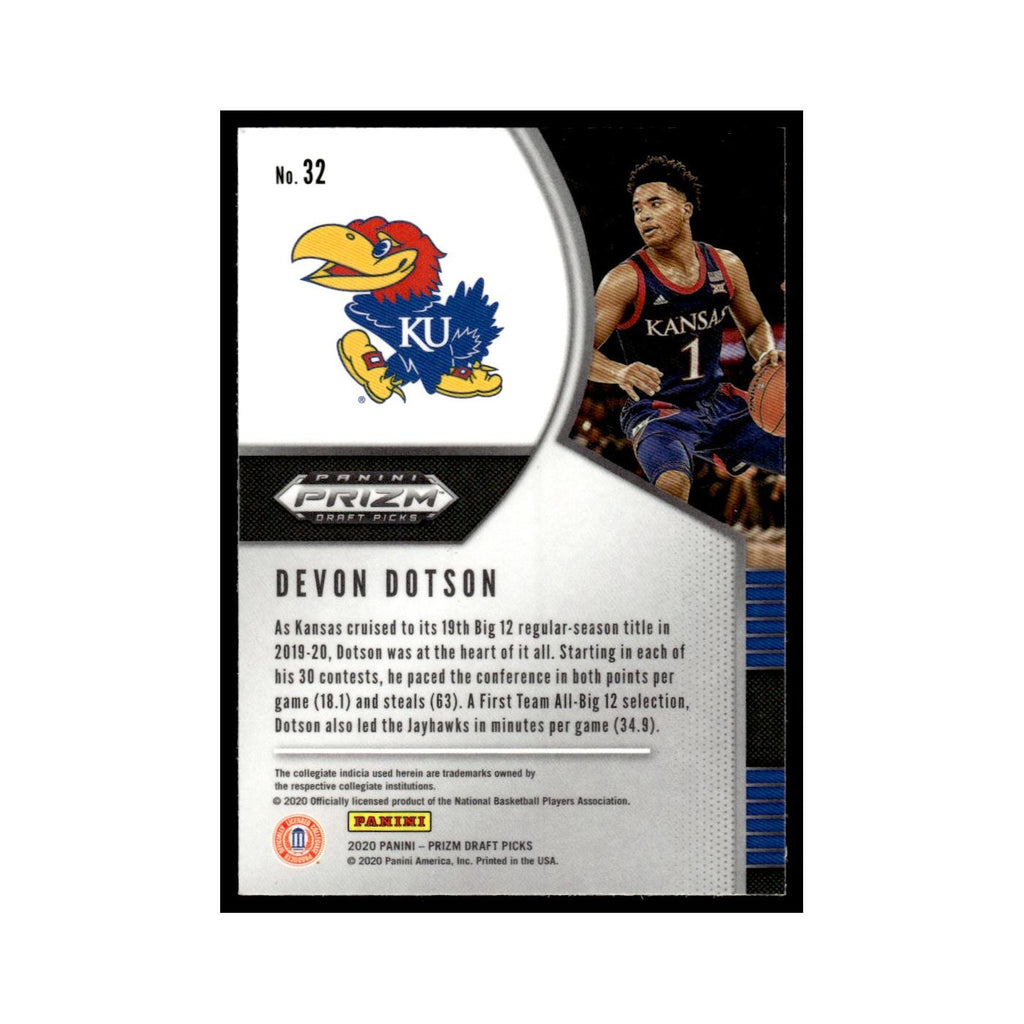 Devon Dotson Rookie 2020 Panini Prizm Draft Picks #32 Kansas Jayhawks NM