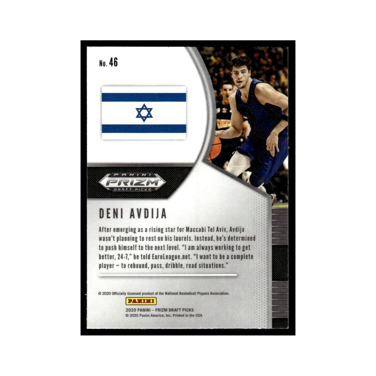 Deni Avdija Rookie 2020 Panini Prizm Draft Picks #46 Maccabi Electra Tel Aviv NM