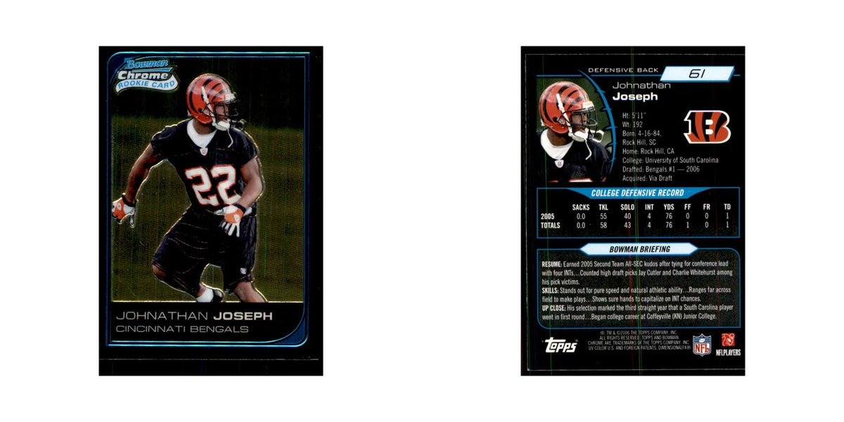 2006 Bowman Chrome Johnathan Joseph RC Football Cards #61