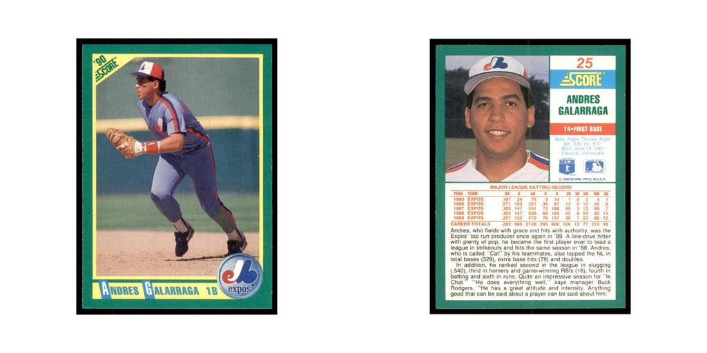 1990 Score Andres Galarraga Baseball Cards #25