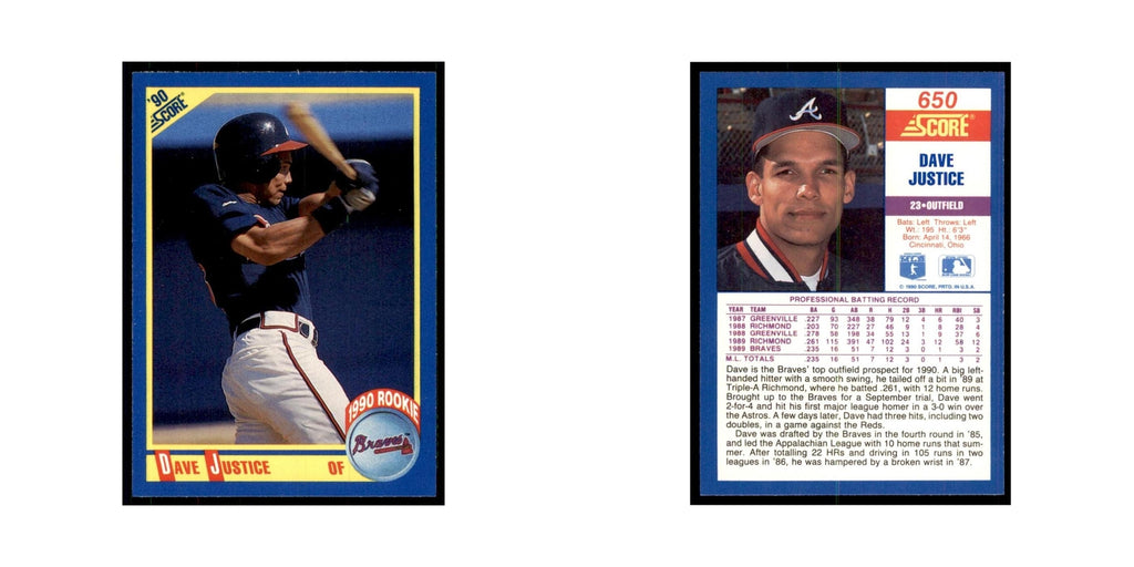 1990 Score Dave Justice RC Baseball Cards #650