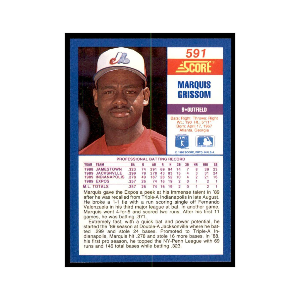 1990 Score Marquis Grissom Baseball Cards #591