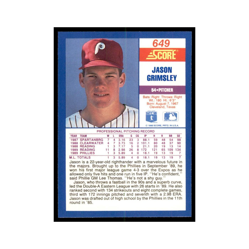 1990 Score Jason Grimsley Baseball Cards #649