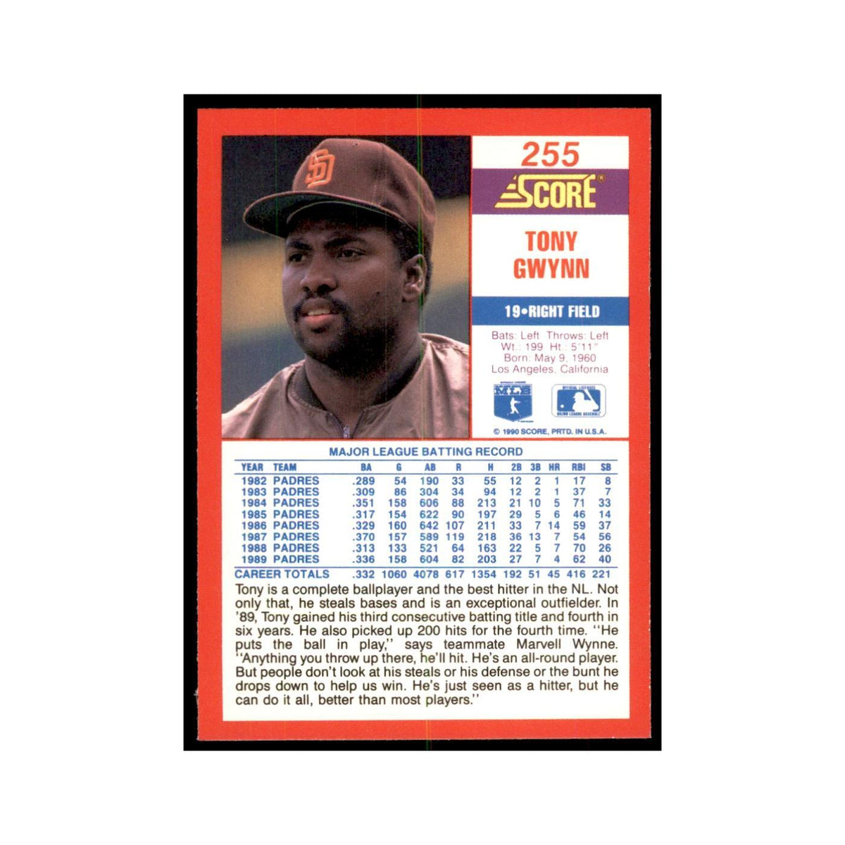 1990 Score Tony Gwynn Baseball Cards #255