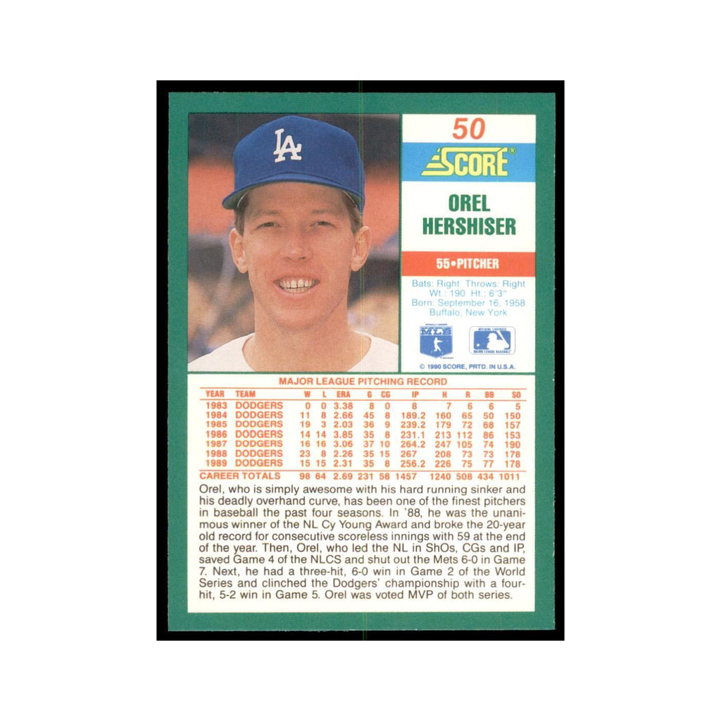 1990 Score Orel Hershiser Baseball Cards #50