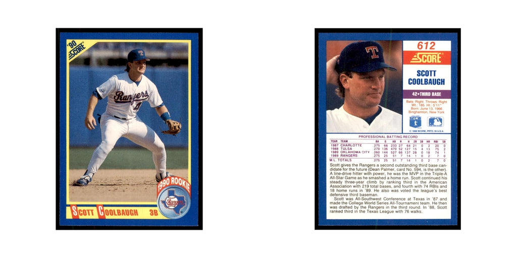 1990 Score Scott Coolbaugh RC Baseball Cards #612