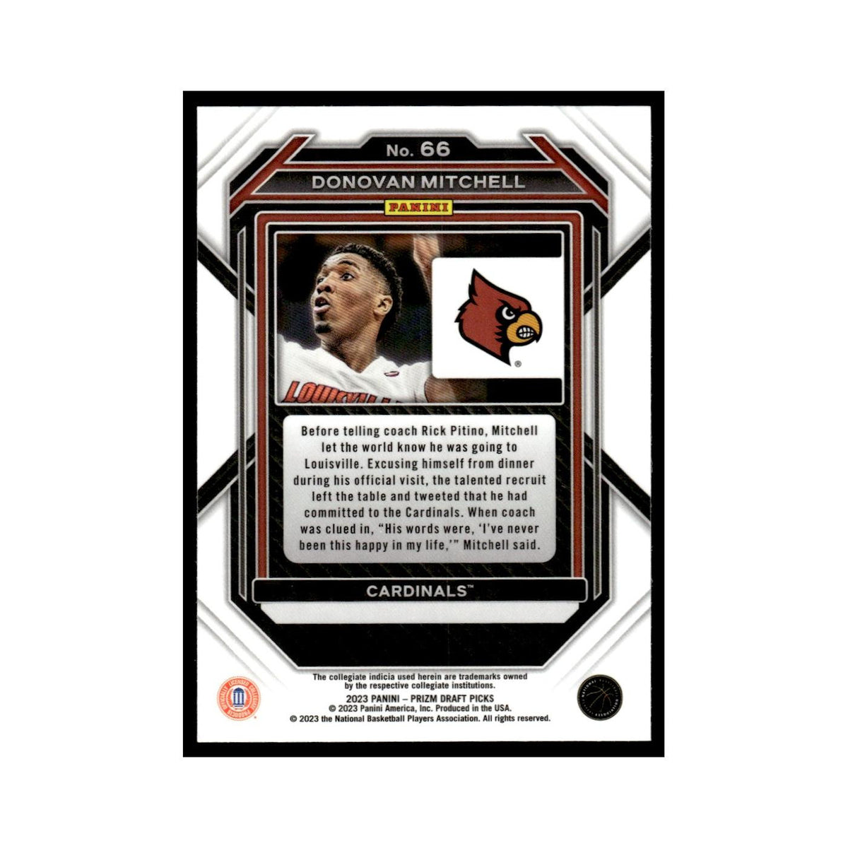 Donovan Mitchell 2023 Panini Prizm Draft Picks #66 Louisville Cardinals NM