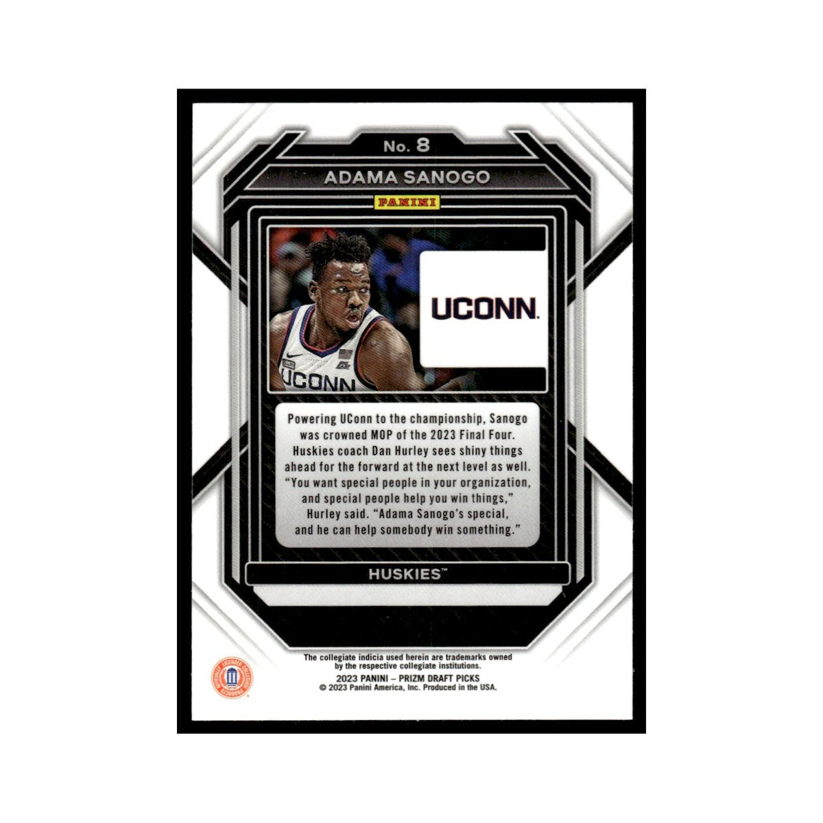 Adama Sanogo Rookie 2023 Panini Prizm Draft Picks #8 Connecticut Huskies NM