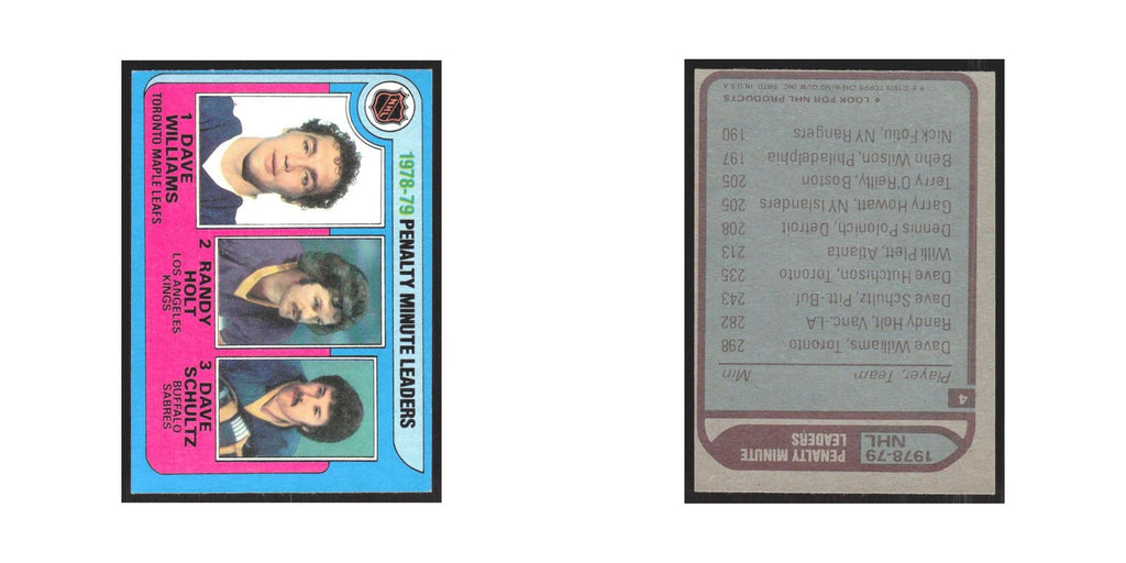 1979 Dave Williams/Randy Holt/Dave Schultz Toronto Maple Leafs/Los Angeles Kings