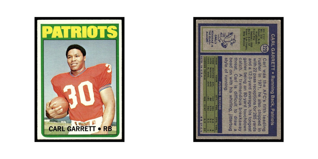 Carl Garrett 1972 Topps (Damaged) #229 New England Patriots Football Card Poor